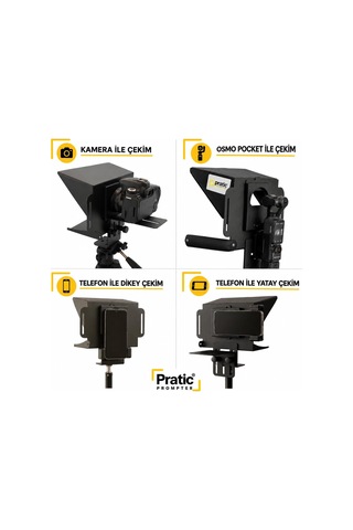Pratic Teleprompter Tam Set Telefon Ve Kamera İçin Prompter, Bluetooth Kumanda Ve Telefon Tutucu