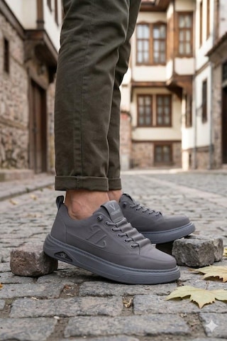 Pepita E327 Rahat Hafif Keten Lastik Bağcıklı Günlük Sneaker Erkek Spor Ayakkabı Gri