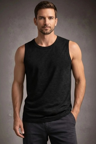 Freedom Store Erkek Flamlı Kumaş Kolsuz Atlet Günlük Fitness Spor T-shirt - Siyah