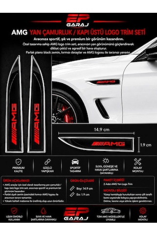 Mercedes Amg Yan Çamurluk / Kapı Üstü Logo Trim Seti Kırmızı Özel Tasarım