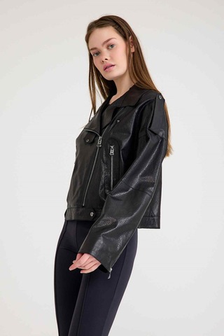 Oversize Bayan Deri Ceket Vb-3 Bk-2497 - 23371 Siyah