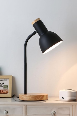 Usb Led Masa Lambası Siyah Ahşap Tabanlı Modern Dekoratif, Şık Esnek Boyunlu Ofis Ve Çalışma Lambası Siyah