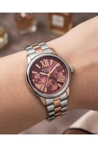Ferrucci Fcfc-53517 Fonksiyonları Aktif Çelik Kordon Ve Kasa Kadın Kol Saati Gümüş - Rose Gold