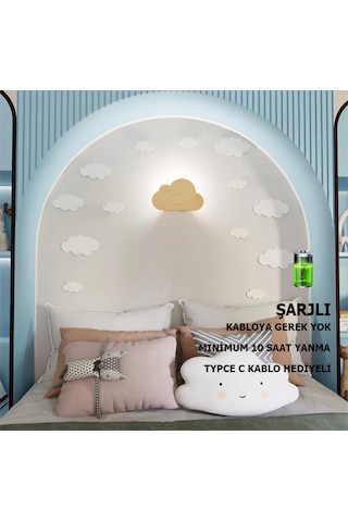 Simaavize Çocuk Şarjlı Aplik/gece Lambası - Gün Işığı Bulut Ahşap