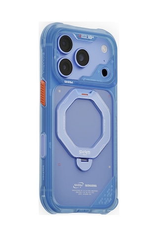 Apple iPhone 18 Pro Max Uyumlu Kılıf M-safe Şarj Özellikli Standlı Skinarma Saturn Kapak Mavi