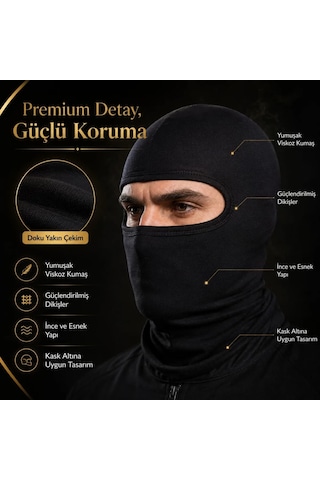 Womanandkids Wak Unisex Düz Siyah Balaklava 1 Adet Tek Beden Viskoz Kask İçi Motosiklet Outdoor Maske