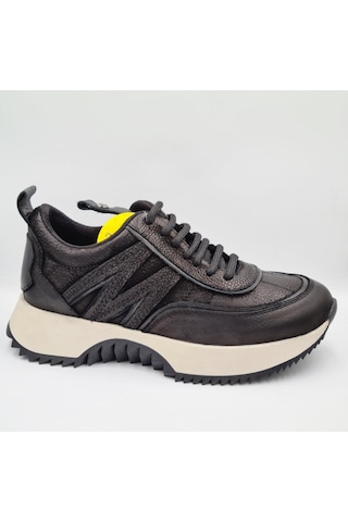 Mammamia D25ka-3700 Siyah Nubuk Siyah Faber Hakiki Deri Kadın Günlük Sneaker Ayakkabı Siyah