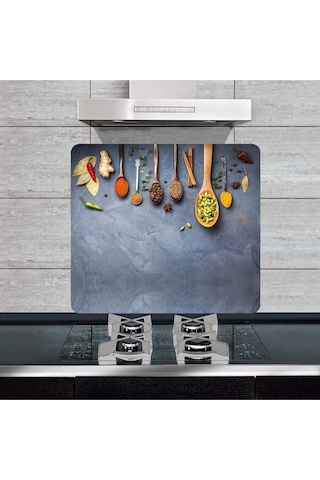 Dekoratif Cam Ocak Arkası Koruyucu ve Kesme Tahtası Baharat ve Ka