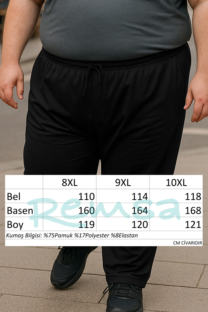 Özel Üretim Büyük Beden Ekstra Battal Pamuk Dokulu Erkek Eşofman Altı 3704 Siyah Siyah