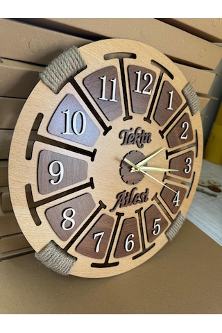 Kişiye Özel İsimli Ahşap Dekoratif Halatlı Duvar Saati