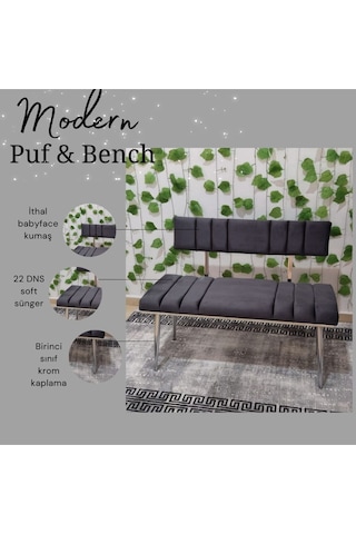 Özcan Metal Metal Ayaklı Metal Kasalı Sırtlı Krom Mutfak Salon Antre Yatak Odası Balkon Bench Puf Bank Oturak Antrasit