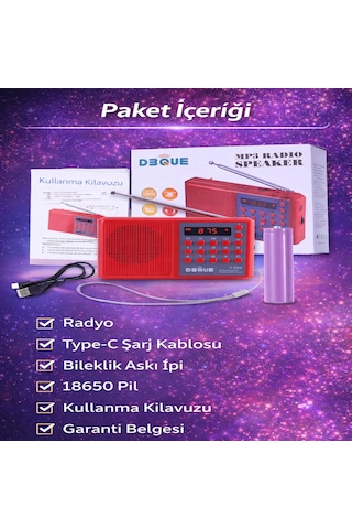 Deprem Radyosu Bluetoothlu Şarjlı Acil Durum Radyosu 18650 Pilli Fm/usb/tf Kart Destekli Taşınabilir Radyo Type-c Şarj Led Fenerli Y-096