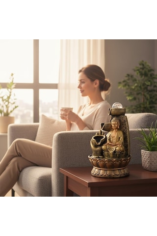 Led Işıklı Buddha Masaüstü Şelale Ve Dekoratif Su Şelalesi