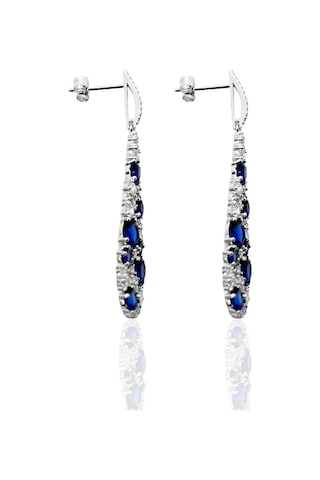 Oya Silver Beyaz Işıltılı Uzun Damla Form Safir Taşlı Gümüş Küpe-4.9x0.9cm