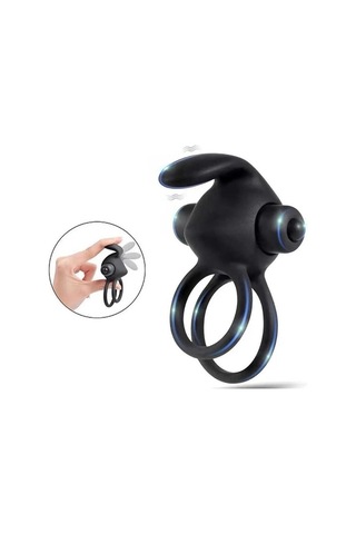 Red Fox Titreşimli Rabbit Penis Halkası Siyah