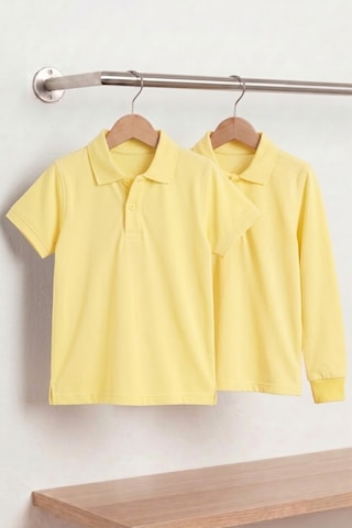 Nacar Store Unisex Çocuk Uzun Ve Kısa Kollu Polo Yaka Okul Tişörtü 2'li Set Acık Sarı