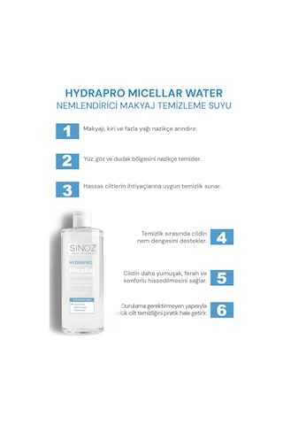 Sinoz Hydrapro Micellar Water Hassas Ciltler İçin Nemlendirici Makyaj Temizleme Suyu 400 Ml