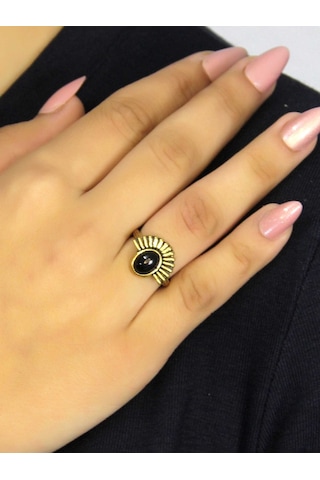 Doğal Taş Oniks Doğal Taşlı Antik Model Kadın Ayarlanabillir Yüzük Euy82o Siyah