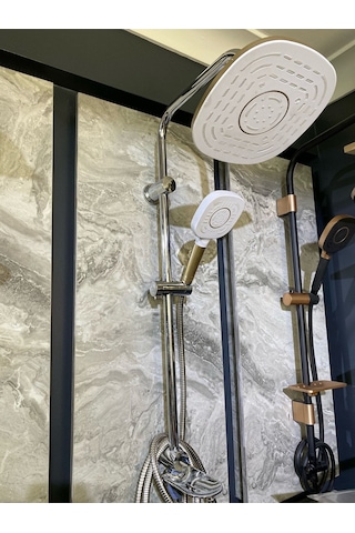 İsaoğlu Yapı Gold Beyaz Çift Renk Tepe Yağmurlama Ve Banyo Bataryası Seti Beyaz Robot Duş Seti Beyaz Duş Başlığı Beyaz