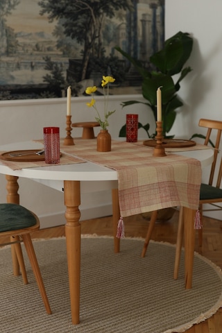 Yakacihome Juta Kırmızı 5 Parça 4 Parça Amerikan Servis & 1 Parça Püsküllü Runner Jüt Kumaş Sofra Seti Kırmızı