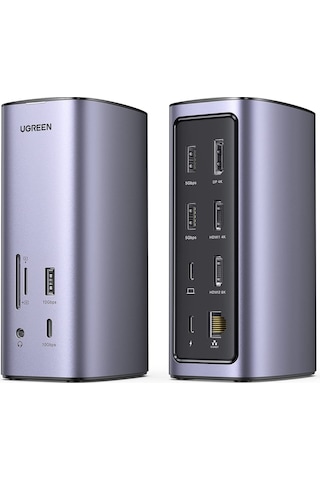 Macos Ve Windows İçin Ugreen Usb C Bağlantı İstasyonu Üçlü Ekran, 2hdmı Dp 4k 60hz, 10gbps Usb Veri Bağlantı Noktaları, Pd 100w, Ethernet, Ses, Sd/tf, Apple Uyumlu Macbook, Surface, Lenovo, Dell, Hp Vb. İçin 12 In 1 Dock.