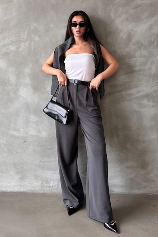 Madmext Füme Çift Pileli Kemerli Pantolon Mg2330 Füme
