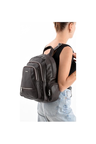 Baginn Suni Deri Kadın Sırt Çantası 35 25 Cm Mega Bag Günlük Kullanıma Uygun Çok Cepli İçi Astarlı Kahverengi