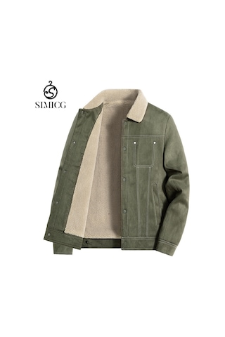 Açık Hava Eğlence Artı Kadife Kalın Bol Sıcak Erkek Ceketi Yeşil