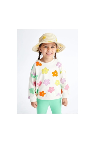 LC Waikiki Lcw Baby Bisiklet Yaka Uzun Kollu Baskılı Kız Bebek Sweatshirt Ve Tayt 2'li Takım Ecru Prınted 2