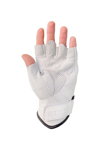 Fingerless Flx Leather White Korumalı Motosiklet Deri Eldiveni