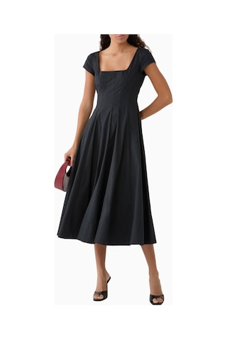 Staud Short Sleeve Wells Midi Elbise Siyah