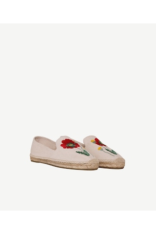 Yargıcı Çiçek Desenli Nakış İşleme Espadril 26ykay4027x 006 Ekru
