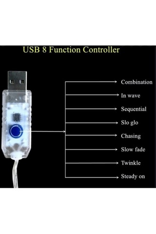 8 Modlu Usb Ile Çalışan Kumandalı Dekoratif Peri Led 10 Metre Sarı Sarı Günışığı