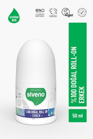Siveno %100 Doğal Roll On Erkek Deodorant Ter Kokusu Önleyici Bitkisel Leke Bırakmayan Vegan 50 ML