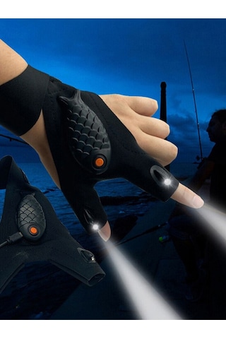 Led Işıklı Sağ Sol El Tamirci Ve Balıkçı Eldiveni Siyah