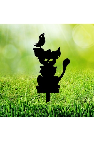 Lazer Kesim Süs Eşyaları Metal Kedi Bahçe Dekoru