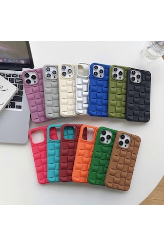 İphone Uyumlu 11 Pro Max 3d Küp Dokuma Doku Cilt Hissi Telefon Kılıfı İçin