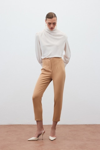 Sateen Yüksek Bel Pantolon - Camel-131563 Camel