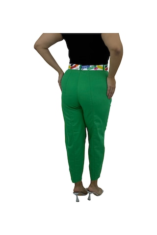 Büyük Beden Mom Kemerli Yüksek Bel Kadın Pantolon Yeşil