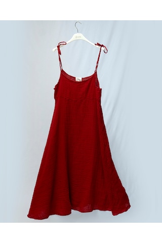 %100 Pamuk Müslin Nefes Alır Kadın Askılı Gecelik Elbise Pijama Rahat, Şık Gots Sertifikalı Kırmızı