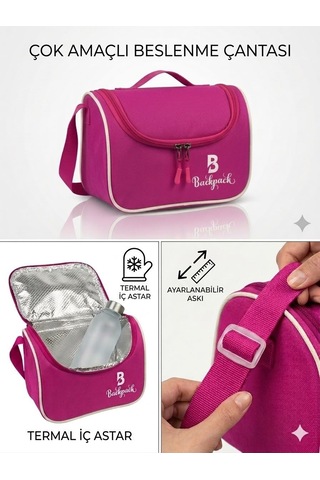 Goldline Avm Backpack Folyolu Isı Yalıtımlı Lüx Günlük İlkokul Ortaokul Okul Gezi Beslenme Çantası Fuşya Çok Renkli