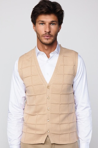 Tudors Slim Fit Kare Desenli Taş Rengi Erkek Yelek-29711-Taş