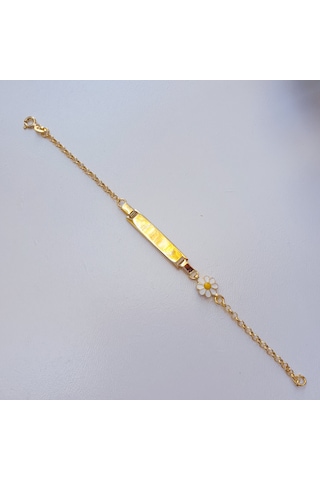 22 Ayar Altın Kaplama Papatyalı İsimli Çocuk Gümüş Bileklik Künye