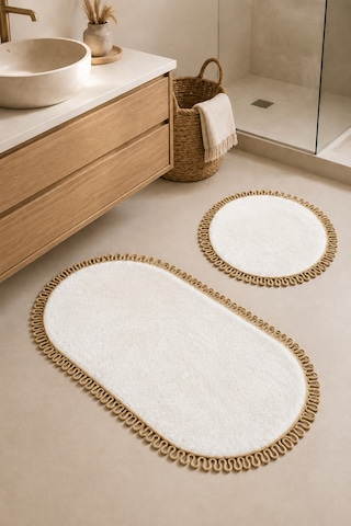 El Yapımı Bohem Banyo Paspası 2'li Peluş Kaymaz Jel Taban Yuvarlak 60x60 Cm Ve Oval 55x100 Cm Beyaz Jüt Hasır El Yapımı Bohem Banyo Paspası 2'li Peluş Kaymaz Jel Taban Yuvarlak 60x60 Cm Ve Oval 55x100 Cm Beyaz Jüt Hasır