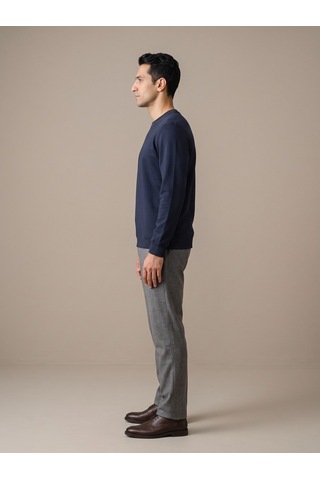 Maccali Erkek Lacivert İki İplik Bisiklet Yaka Sweatshirt