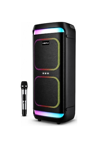 Hepu Hp-986 24w Taşınabilir Partybox Hoparlör - Çift 8" Speaker Işıklı, Mikrofonlu, Tws Destekli Ses