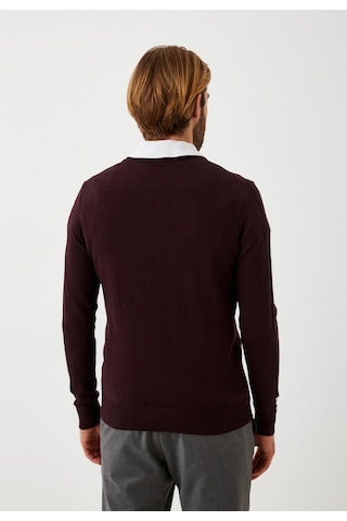 Erkek Triko Bordo Bisiklet Yaka Desenli Slim Fit Pamuklu Kazak Ncs Jeans 3725-bordo Bordo