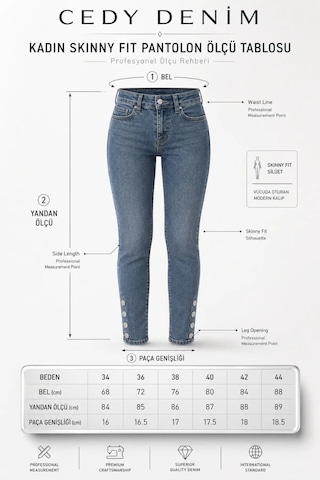 Cedy Denim Cedy Denım Kadın Skinny Fit Normal Bel Likralı Paça Düğme Detaylı Kar Yıkama Kot Pantolon E7023 Antrasit