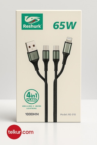 Ferro Re-10 Reshurk 4in1 Usb-c & Type-c - Type-c & Lightıng Hızlı Şarj - Hasır Kablo 65w