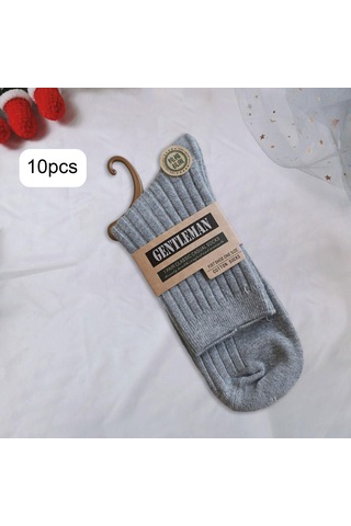 Homyl 10 Çift Erkek Orta Buzağı Çorap Yumuşak Sıcak Gri Gri